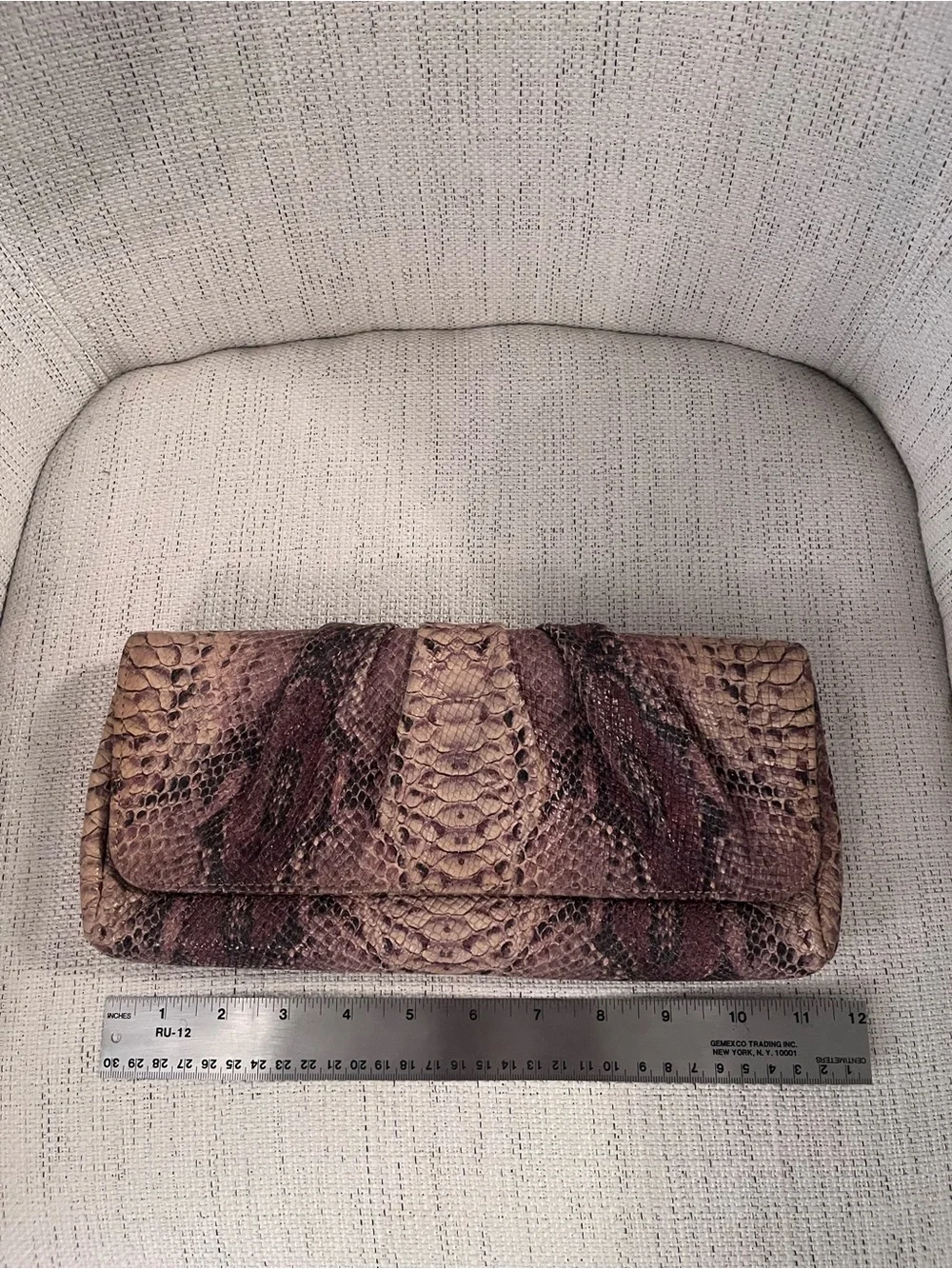 Lauren Merlin Leather Python Embossed Foldover Clutch in Brown and Tan